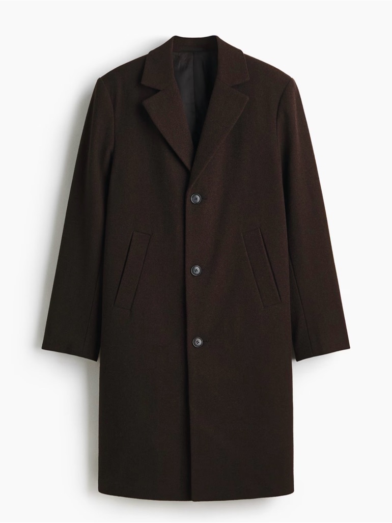 H&M Men's Dark Brown Single-Breasted Pea Coat Size Xs